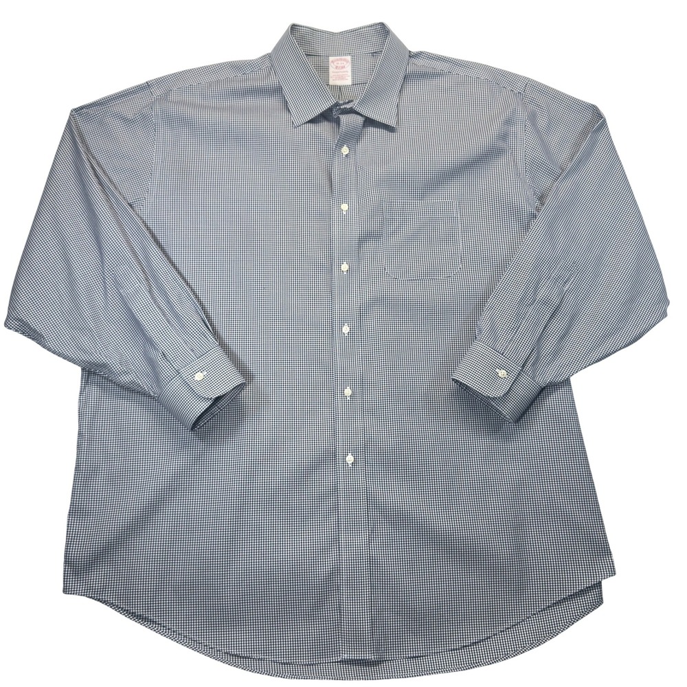 Brooks Brothers Mens 18-34 Traditional Dress Shirt Black White Gingham - Picture 2 of 7